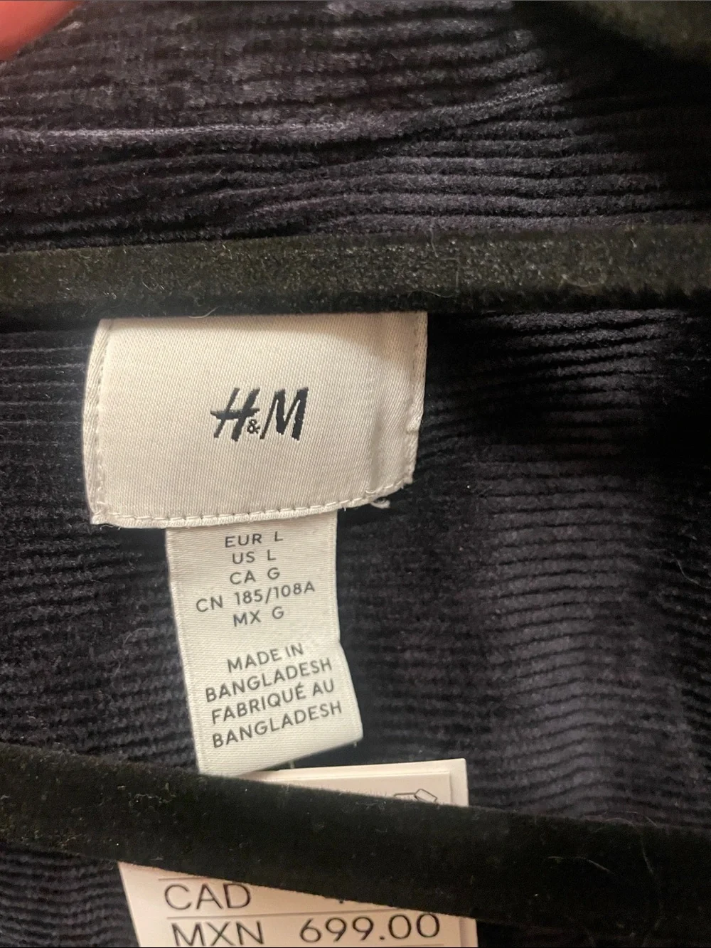 H&M Men's Black Corduroy Shirt Jacket new with tags nwt size L